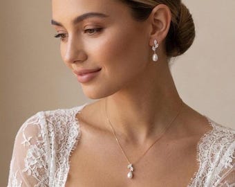 Pärlsmyckeset Brudörhängen och halsband set Pärlbröllopssmyckeset Pärlbröllopshalsband och örhängen Guldbröllopssmyckeset