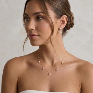 Pearl wedding necklace for bride gold Bridal jewelry set silver freshwater Pearl drop earrings wedding jewelry set pearl drop necklace image 15