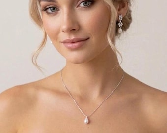 Bröllopshalsband och örhängen set Pärla- och diamantörhängen och halsband set brudsmycken set guldfärgade pärlörhängen brudhalsband