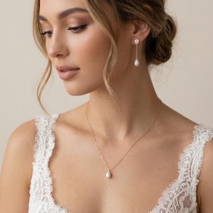 Conjunto de pendientes y collar de perlas para novia, conjunto de joyas de boda con diamantes, pendientes de novia de perlas, pendientes de boda de perlas, conjunto de joyas de novia
