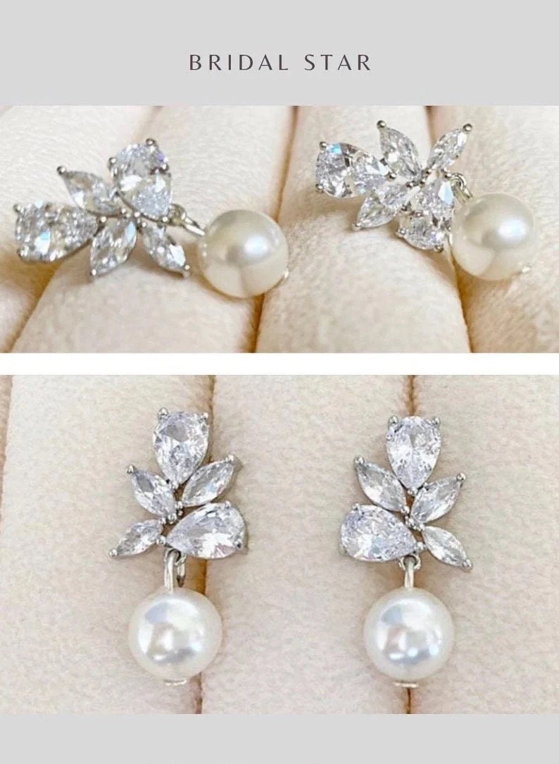 Pearl Drop Earrings Bridal Earrings Wedding Earrings Dangle Etsy