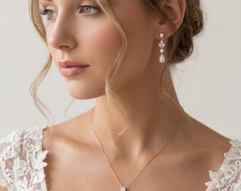 Bridal necklace and earrings set pearl wedding jewelry set pearl drop bridal earrings diamond and pearl bridal jewelry set bridesmaids