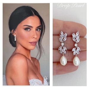 Boucles d'oreilles en perles, boucles d'oreilles de mariée, boucles d'oreilles de mariage, boucles d'oreilles de mariée pendantes, boucles d'oreilles de mariée en perles, boucles d'oreilles de mariée en cristal, parure de bijoux, mariée