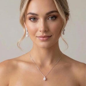 Hochzeit Ohrringe Pearl Drop Braut Ohrringe und Halskette Diamant und Perle Hochzeit Schmuck-Set Perlen Brauthalskette Brautschmuck-Set