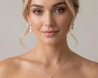 Bruiloft oorbellen Pearl Drop Bruidsoorbellen en ketting diamant en parel bruiloft sieraden set parel bruids ketting bruids sieraden set