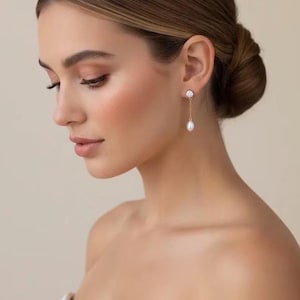 Boucles d'oreilles de mariée, parure de bijoux de mariage en perles, collier et boucles d'oreilles de mariée, parure de bijoux de mariée en or et perle, longues boucles d'oreilles en perles et diamants