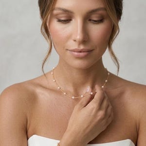 Pearl wedding necklace gold dainty bridal jewelry set freshwater pearl bridal necklace minimalist wedding jewelry set pearl bridal bracelet