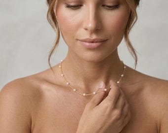 Pearl wedding necklace gold dainty bridal jewelry set freshwater pearl bridal necklace minimalist wedding jewelry set pearl bridal bracelet
