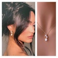 Bridal jewelry set pearl drop earrings and necklace set wedding jewelry set pearl dainty bridal earrings pearl drop bridal earrings silver product logo