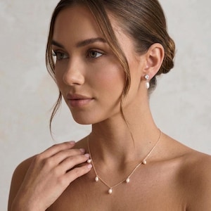 Pearl wedding necklace for bride gold Bridal jewelry set silver freshwater Pearl drop earrings wedding jewelry set pearl drop necklace image 7