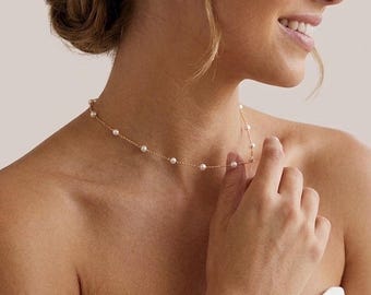 Pearl wedding necklace and bracelet bridal jewelry set minimalist wedding jewelry freshwater pearl necklace for bride pearl bridal bracelet