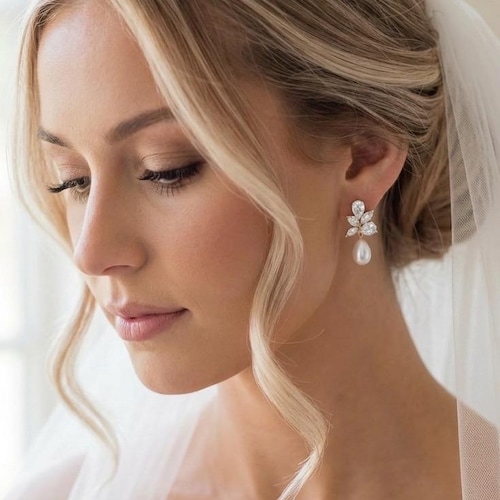 Pearl Drop Bridal Earrings diamond Wedding Jewelry set bridal jewelry pearl gold wedding earrings bridal necklace and earrings set pearl