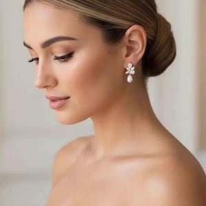 Conjunto de pendientes y collar de novia, pendientes de boda con perlas colgantes, collar de boda con perlas colgantes, conjunto de joyas de boda con diamantes, joyas de novia de cristal
