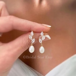 Bridal Pearl Drop Earrings: Crystal Wedding Jewelry Set