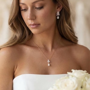 Pearl jewellery set wedding earrings and necklace set diamond pearl bridal earrings diamond bridal Jewellery set wedding necklace pearl drop