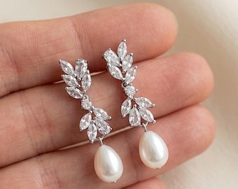 Bruidsoorbellen en ketting set parel oorbellen Diamant en parel bruiloft sieraden set parel druppel bruids ketting bruids sieraden set