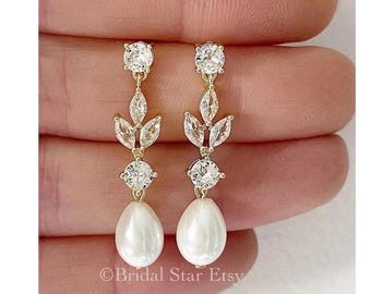 Pearl drop earrings bridal wedding earrings Pearl drop bridal earring crystal bridal jewelry bridal necklace set crystal and pearl jewelry