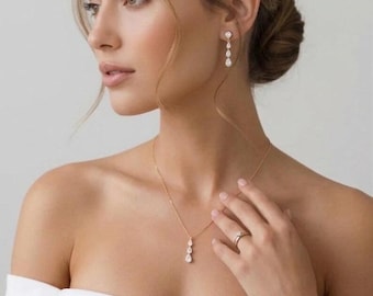Bridal Earrings and necklace set diamond wedding necklace crystal drop wedding earrings gold bridal necklace crystal wedding jewelry set