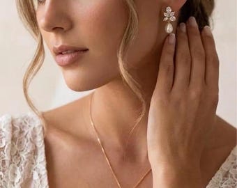 Bruidsoorbellen en ketting set parel oorbellen bruiloft sieraden set gouden parel druppel bruids ketting diamanten bruids sieraden set armband