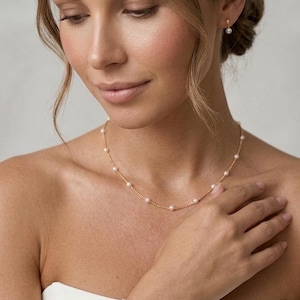 Pearl bridal necklace and bracelet wedding necklace minimalist bridal jewelry set freshwater pearl necklace for bride pearl bridal bracelet