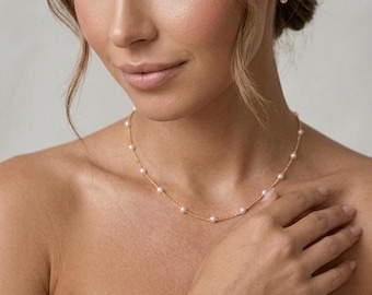 Pearl bridal necklace and bracelet wedding necklace minimalist bridal jewelry set freshwater pearl necklace for bride pearl bridal bracelet