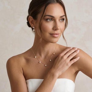 Pearl wedding necklace for bride gold Bridal jewelry set silver freshwater Pearl drop earrings wedding jewelry set pearl drop necklace image 4