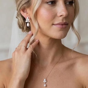 Conjunto de joyas de perlas para boda, pendientes y collar, conjunto de pulsera de diamantes y perlas para novias, conjunto de collar y pendientes de perlas para boda.