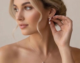 Wedding necklace and earrings set pearl and diamond bridal jewelry pearl drop earrings and pearl drop bridal necklace set wedding jewelry