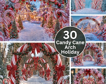 Candy Cane Arch Holiday Digital Backdrop | Peppermint Lane Snow Village | Kids Christmas Photo Session | Download JPG Set