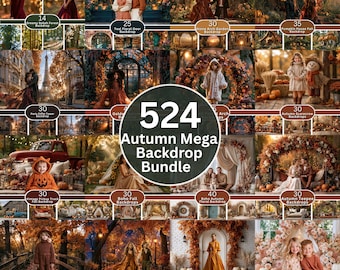 Autumn Mega Digital Backdrop Bundle | Forest Path Barn Studio Scenes | Family Kids Maternity Photo Session | Download JPG Files