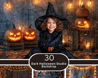 Dark Halloween Studio Toddler Digital Backdrop | Carved Pumpkin Barn Wall | Kids Mini Photo Session | Download JPG Set