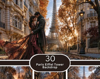 Paris Eiffel Tower Senior Digital Backdrop | Autumn Boulevard Twilight | Engagement Photo Session | Download JPG Set