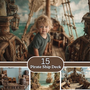 Piratenschiff-Deck-Kulisse | Vintage-Ozeankulisse aus Holz (Digitale Datei)
