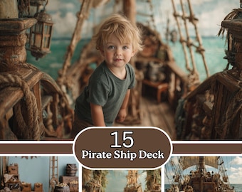 Pirate Ship Deck Backdrop | Vintage Wooden Ocean Scenery (Digital File)