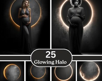 Glowing Halo Backdrop | Dark Minimal Studio Ring | Fine Art Maternity Portrait | Digital JPG Download