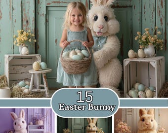 Easter Bunny Backdrop | Pastel Spring Studio | Whimsical Rabbit Scene | High Res Digital Background
