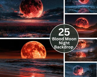 Blood Moon Night Fantasy Digital Backdrop | Dark Landscape Starry Sky | Cosplay Portrait Photo Session | Download JPG Set