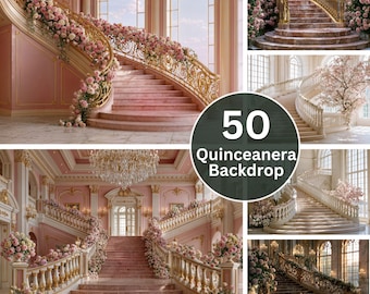 Quinceanera Backdrop | Pink Rose Staircase | Princess Photo Shoot | Digital JPG