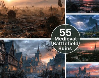 Medieval Battlefield Ruins Fantasy Photo Backdrop | Castle Siege Dramatic Sky | Cosplay Warrior Portrait Session | Download JPG
