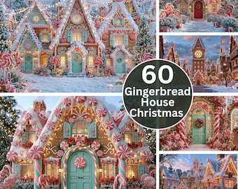 Gingerbread House Christmas Digital Backdrop | Candy Village Snow Scene | Kids Holiday Photo Session | Download JPG Set