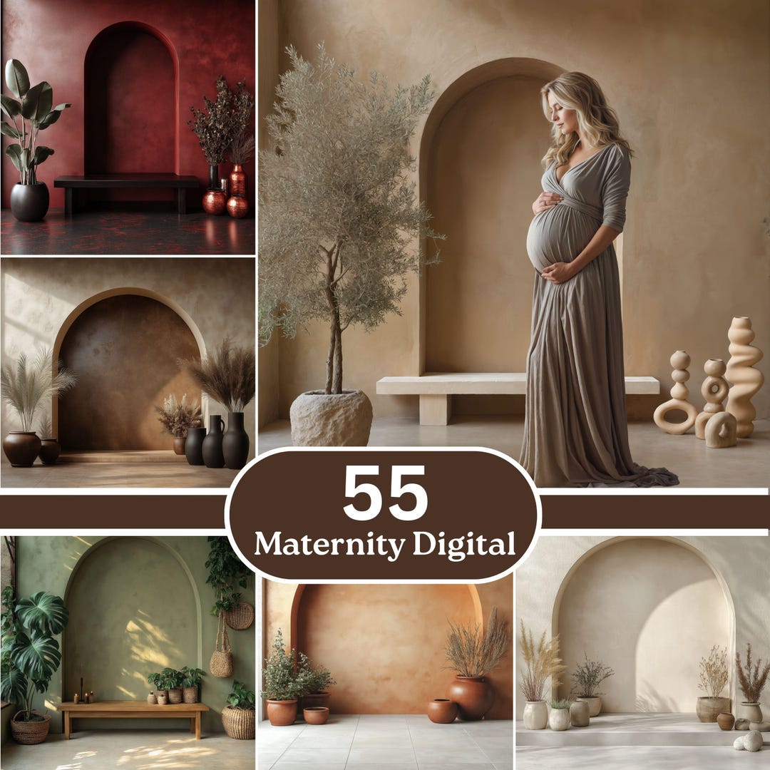 Boho Arch Maternity Digital Backdrop | Earth Tone Studio (4K Square Set ...