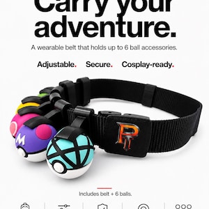 PT-Gürtel-Komplettset mit 6 abnehmbaren Sammel-Pokébällen – Verstellbarer Cosplay-Gürtel, Fidget-Accessoire, Fan-Design für Cosplay-Trainer