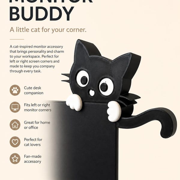 Clamp-On Cat Monitor Decor – Desk & Screen Accessory, Cat Lover Gift