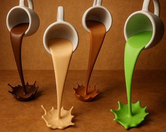 Floating Coffee Cup Sculpture – Handmade Illusion Art Centerpiece