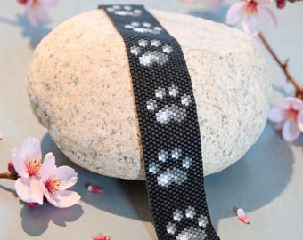 Patrón de pulsera con cuentas de huella de gato - Puntada peyote, cuentas pares e impares, cuentas Miyuki Delica (descarga en PDF)
