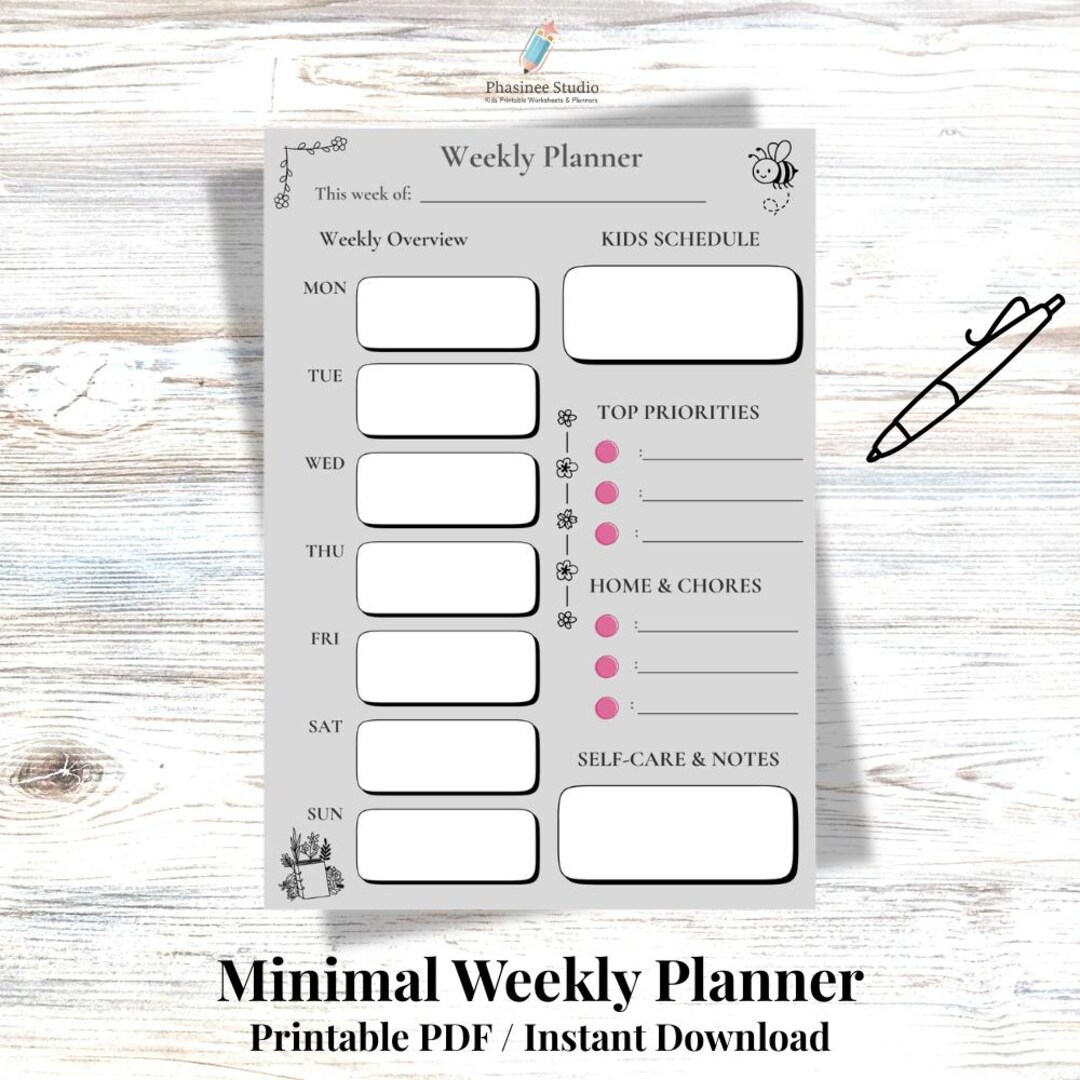 Weekly Planner Printable PDF Minimal Design A4 US Letter A5 Instant ...
