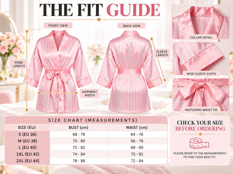 Etsy Satin Robe Women's Pink Striped Satin Robe, Short Long-sleeve Wrap Dressing Gown ...