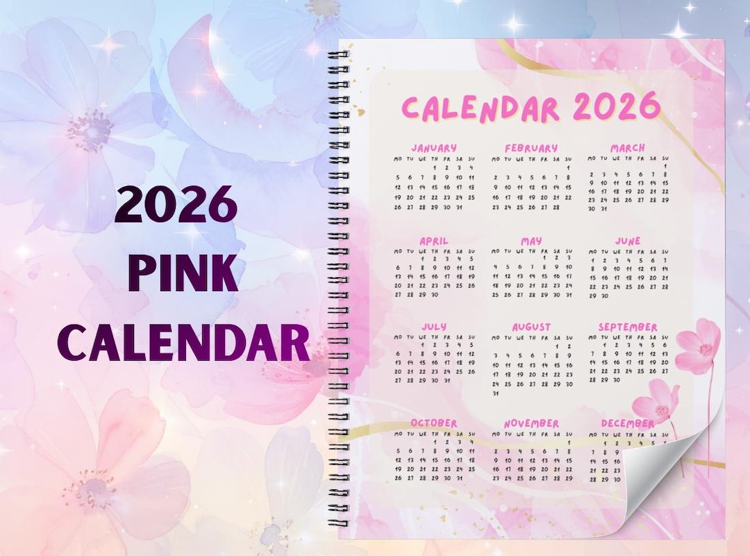 2026 Pink Calendar | Printable Minimalist Yearly Wall Calendar PDF ...