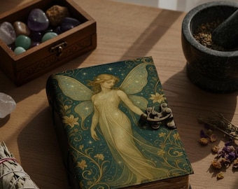 Fairy Leather Journal, Handmade Book of Shadows Grimoire, Pagan Spellbook