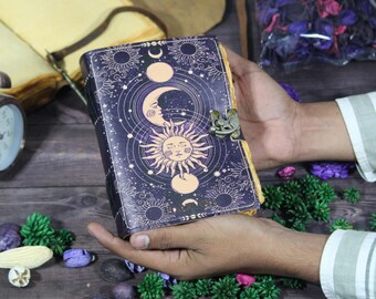 Sun & Moon Leather Journal: Vintage Spell Book of Shadows Grimoire